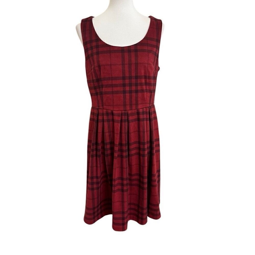 Torrid Brushed Plaid Skater Dress Faux Suede Red Burgundy Black Size 12